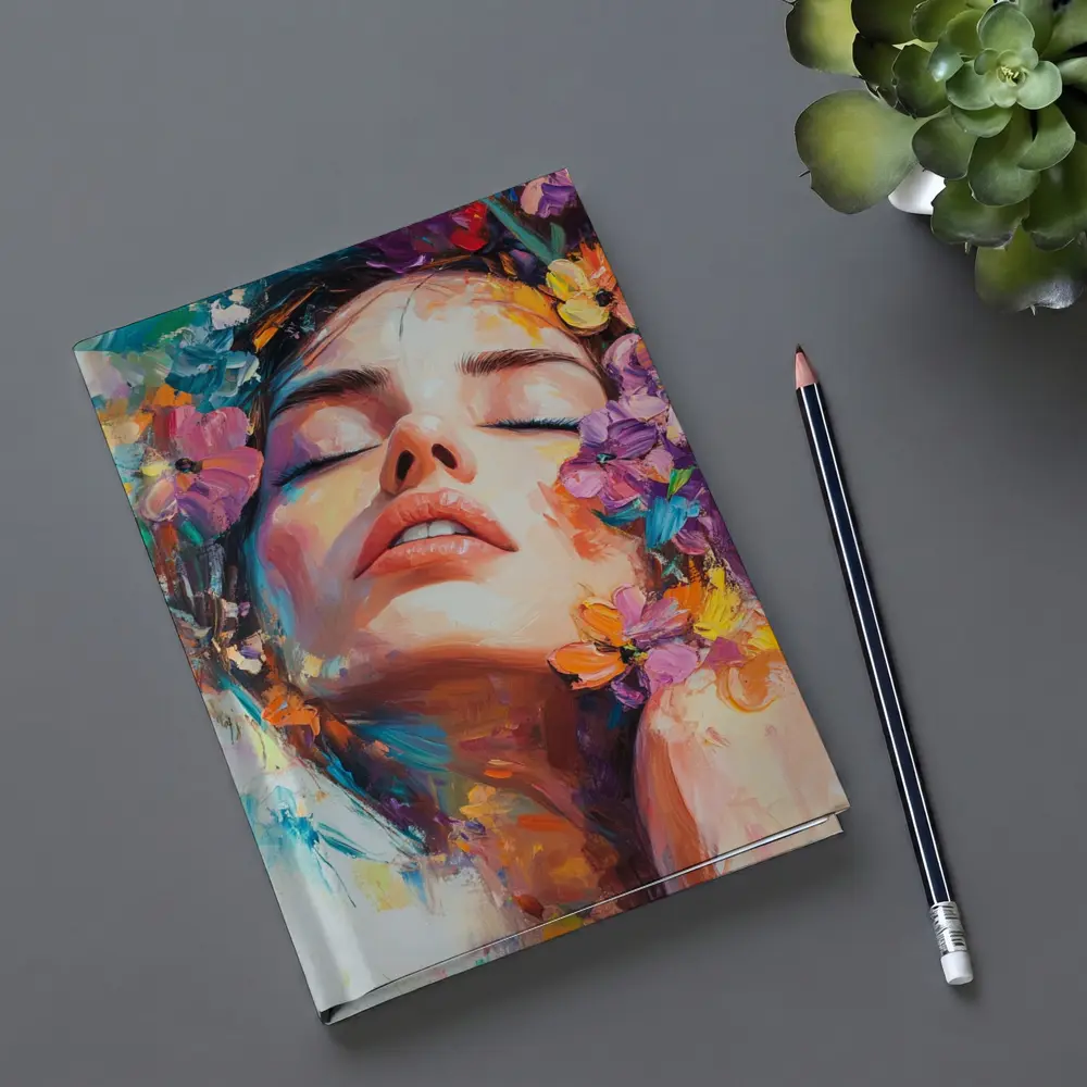 Woman Face Floral Oil Painting Art – Notebooks