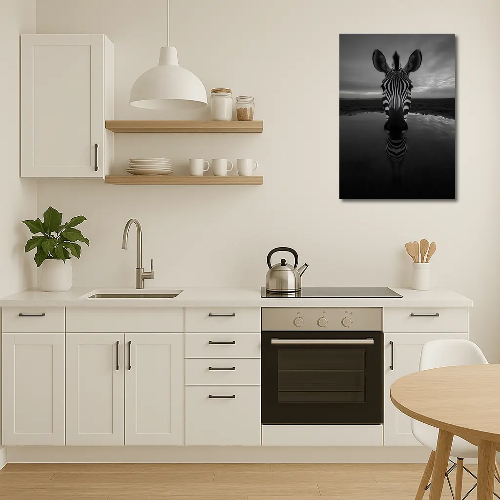 Zebra Portrait Black and White Water Reflection – Wall Art