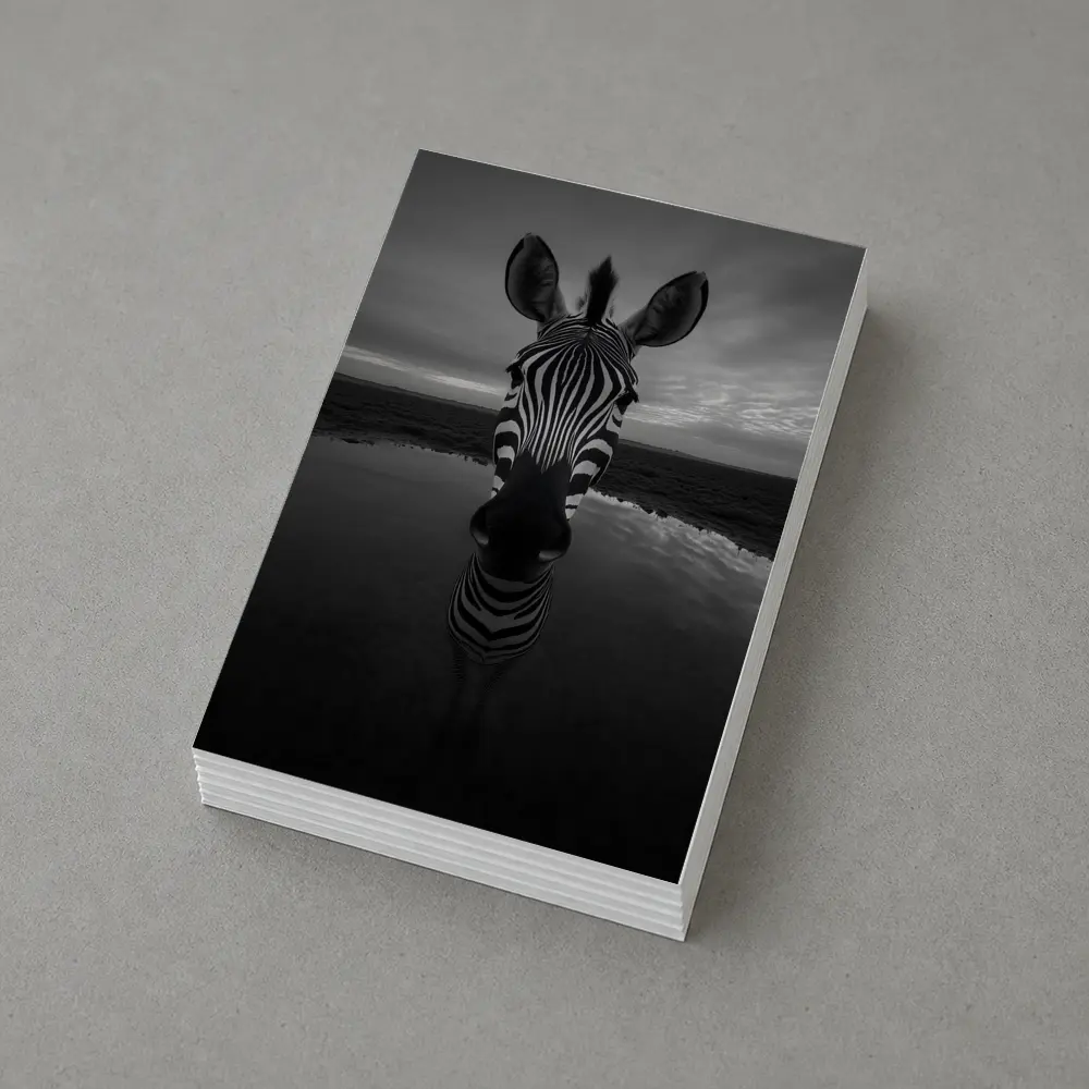 Zebra Portrait Black and White Water Reflection – Postcards