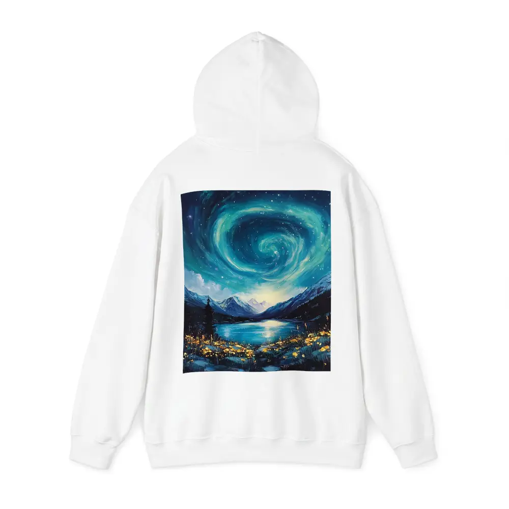 Swirling Night Sky Mountain Lake Painting – Hoodies