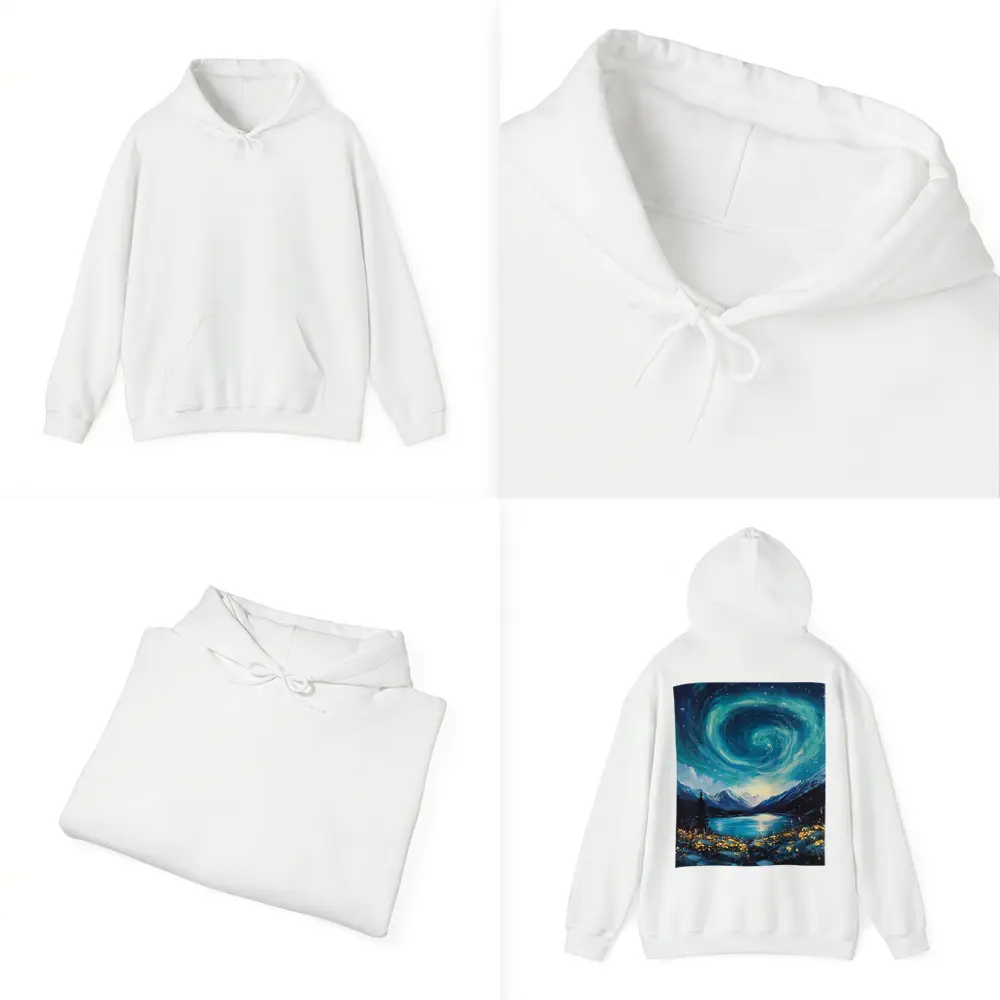 Swirling Night Sky Mountain Lake Painting – Hoodies