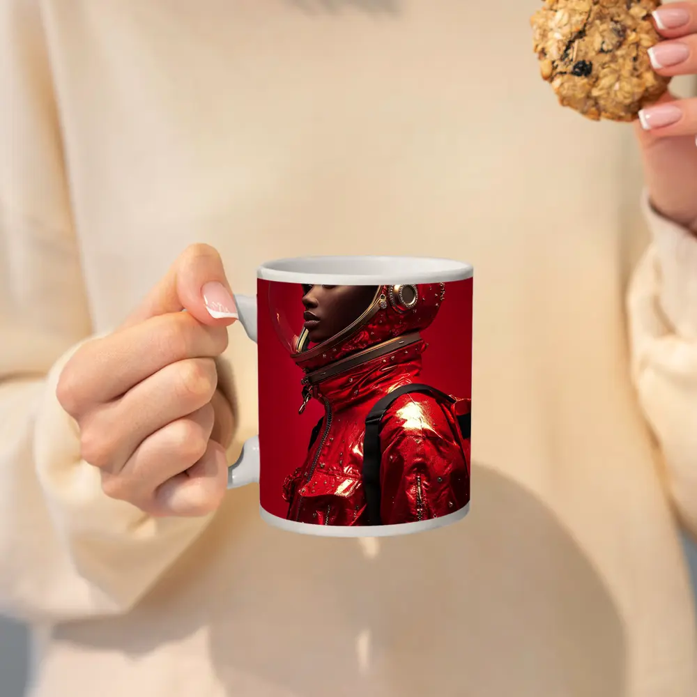 Woman Astronaut Red Suit Gold Helmet – Mugs