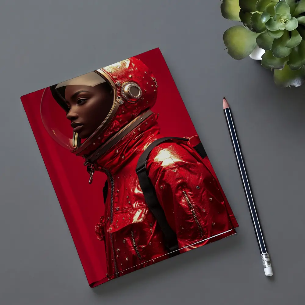 Woman Astronaut Red Suit Gold Helmet – Notebooks