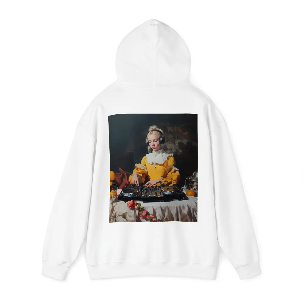 Baroque Girl DJ Mixing Dark Background – Hoodies