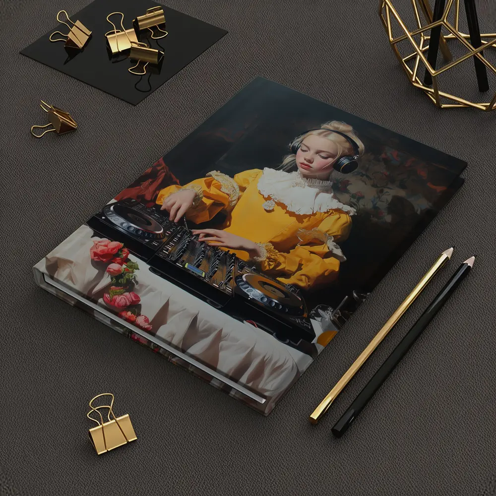 Baroque Girl DJ Mixing Dark Background – Notebooks