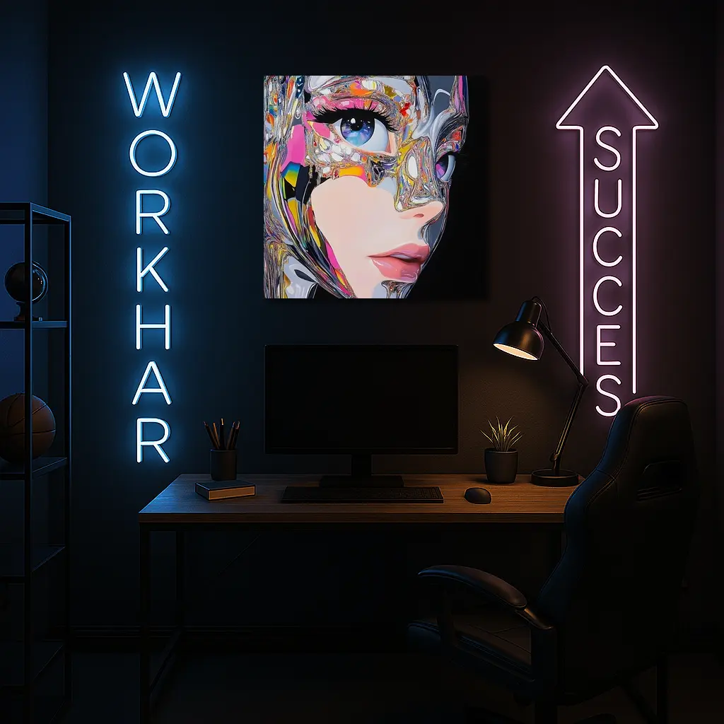 Cyberpunk Woman Crystal Mask Black Background – Wall Art
