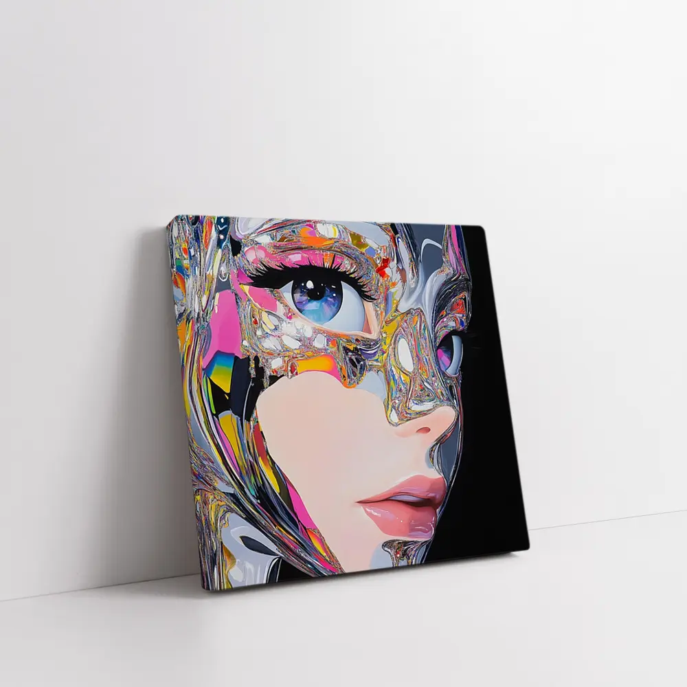Cyberpunk Woman Crystal Mask Black Background – Wall Art
