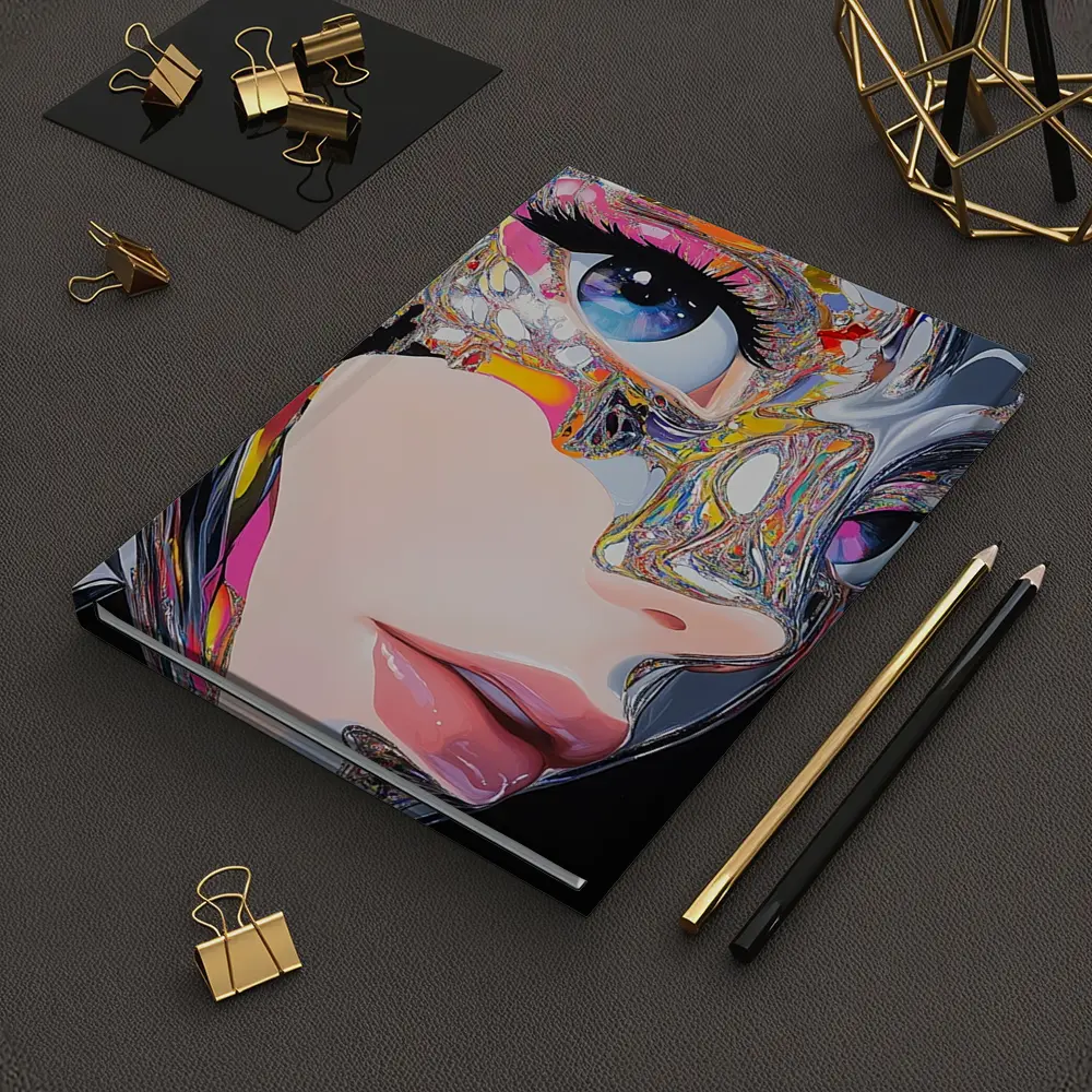 Cyberpunk Woman Crystal Mask Black Background – Notebooks