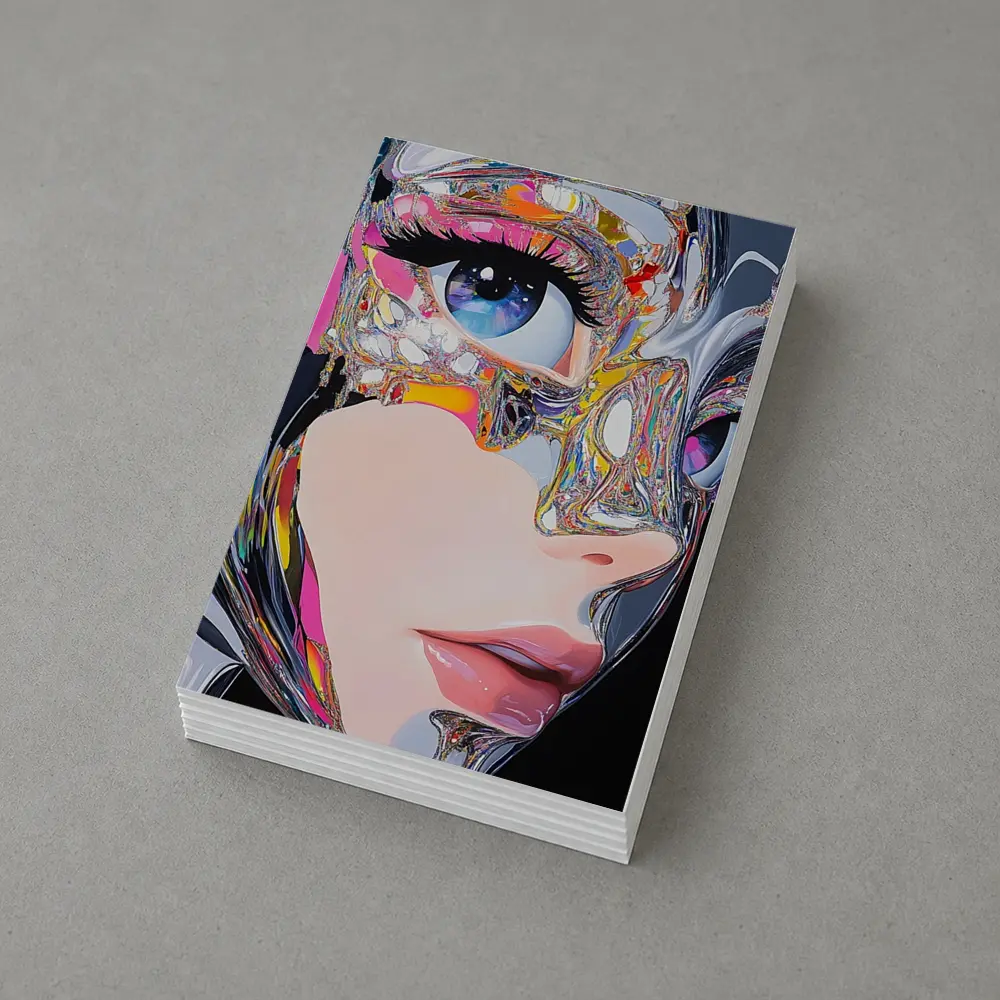 Cyberpunk Woman Crystal Mask Black Background – Postcards