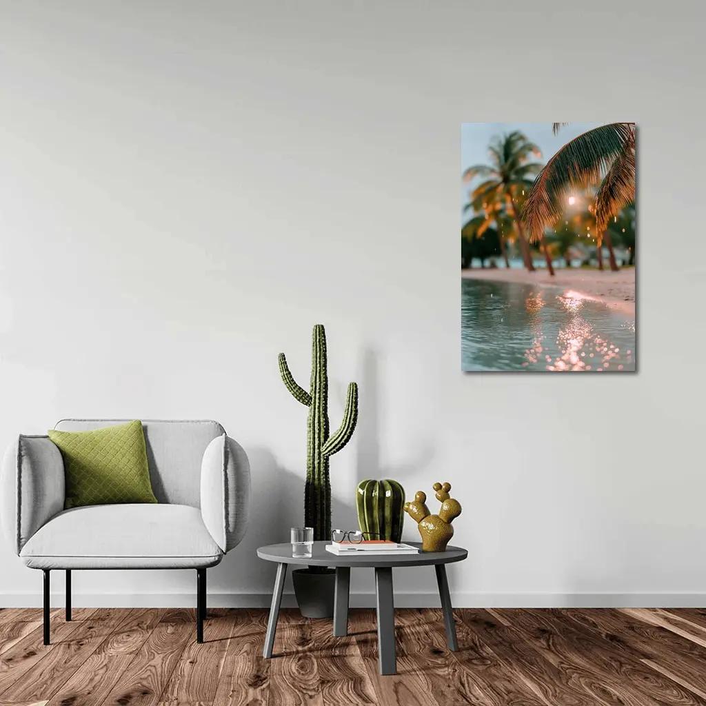 Tropical Beach Palm Trees Golden Light – Wall Art