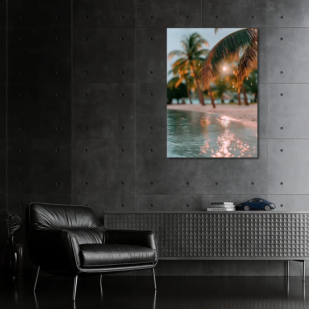 Tropical Beach Palm Trees Golden Light – Wall Art