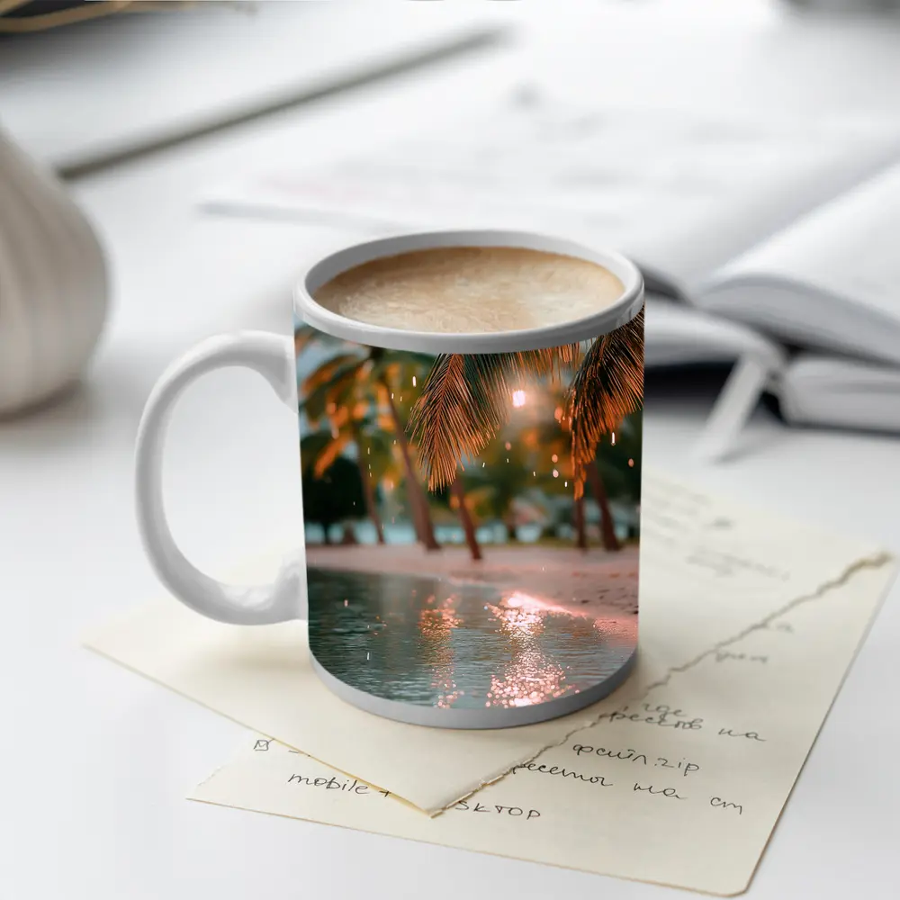 Tropical Beach Palm Trees Golden Light – Mugs