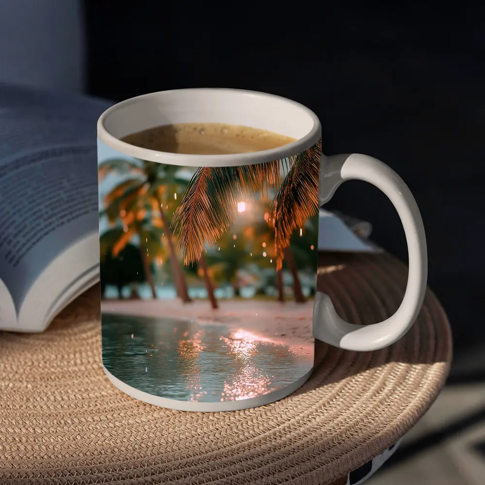 Tropical Beach Palm Trees Golden Light – Mugs