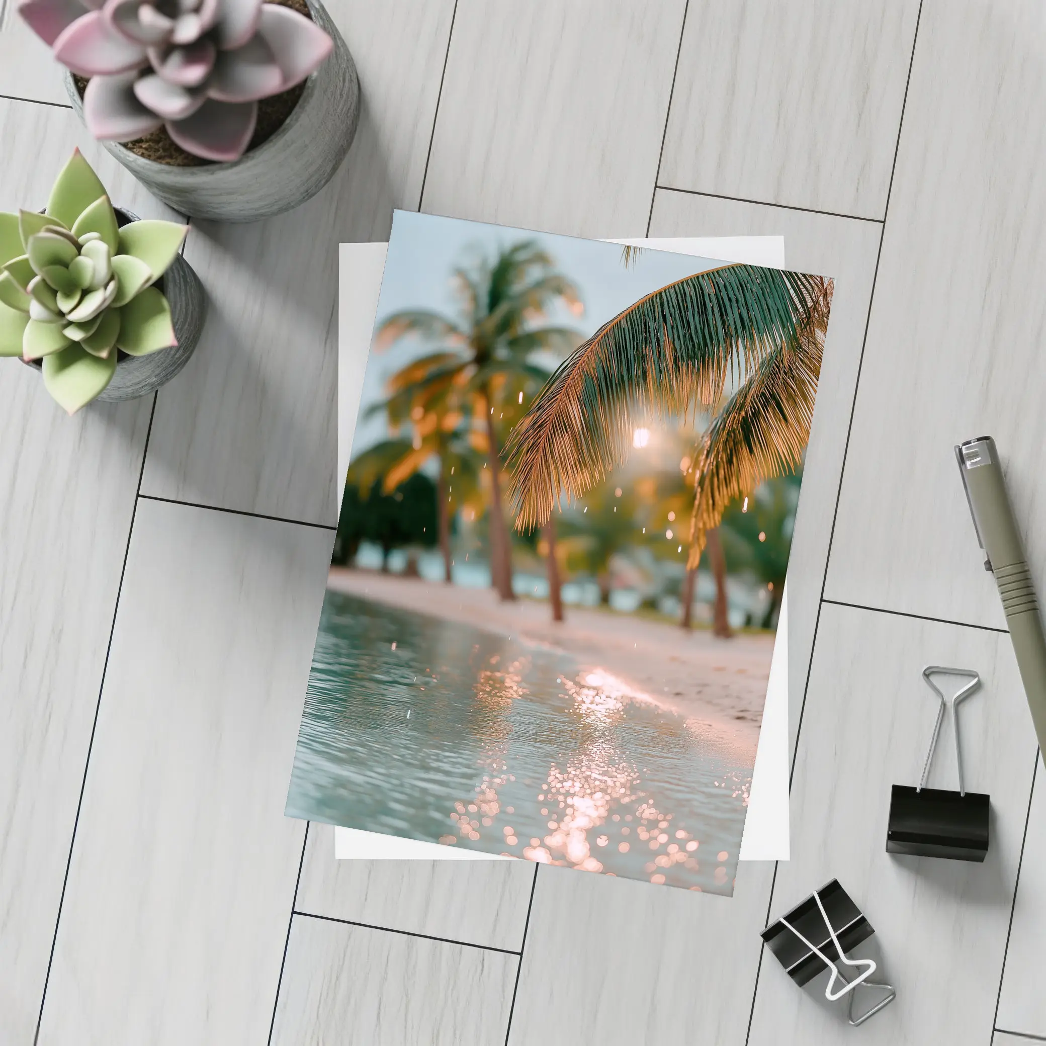 Tropical Beach Palm Trees Golden Light – Postcards