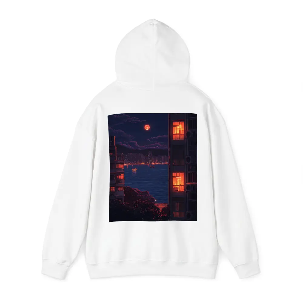 Pixel Art City Night Red Moon Bay – Hoodies