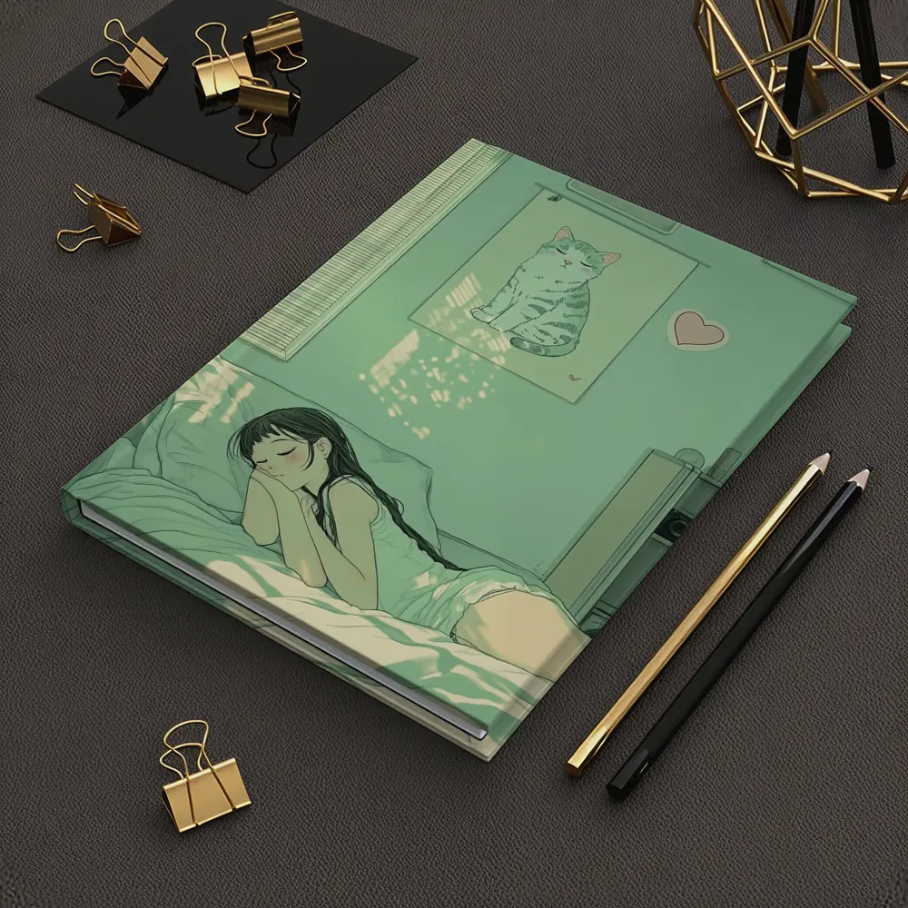 Anime Girl Sleeping Mint Green Bedroom – Notebooks