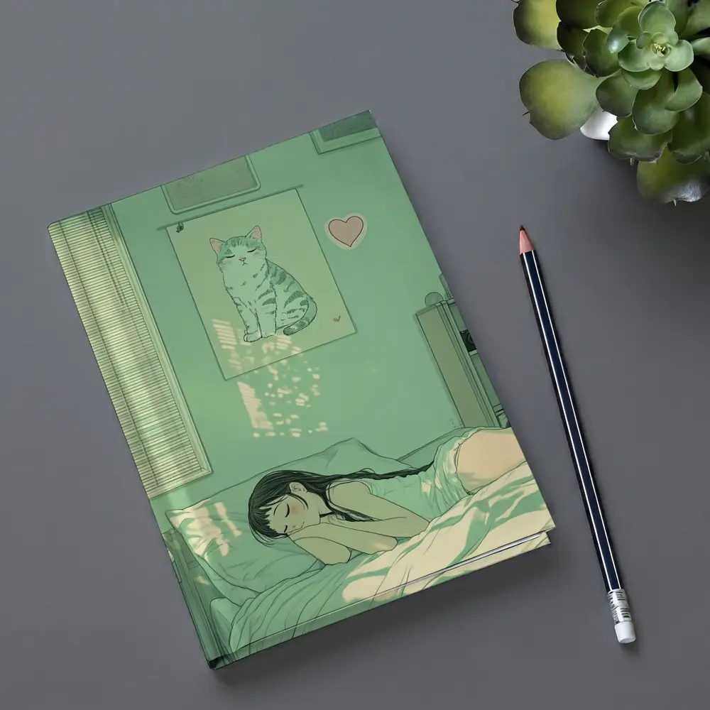 Anime Girl Sleeping Mint Green Bedroom – Notebooks