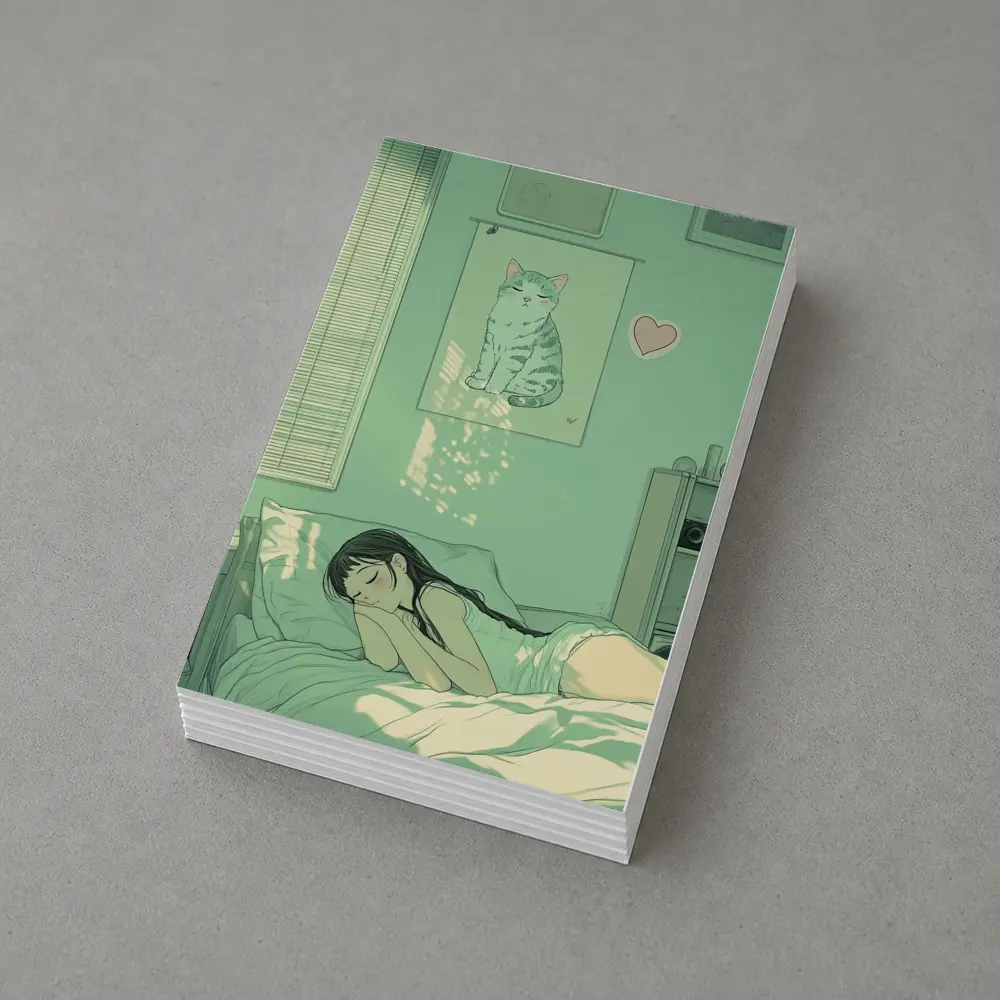 Anime Girl Sleeping Mint Green Bedroom – Postcards