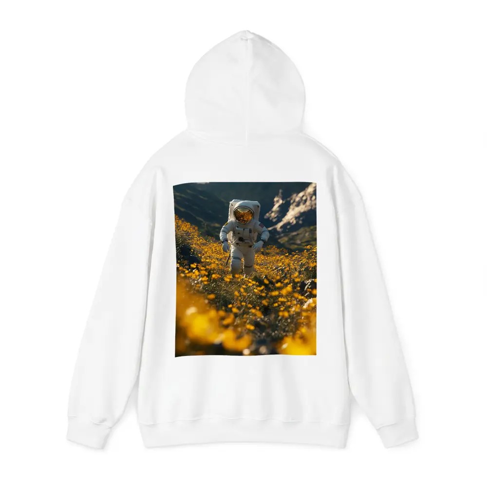 Astronaut Standing In Yellow Flower Field – Hoodies