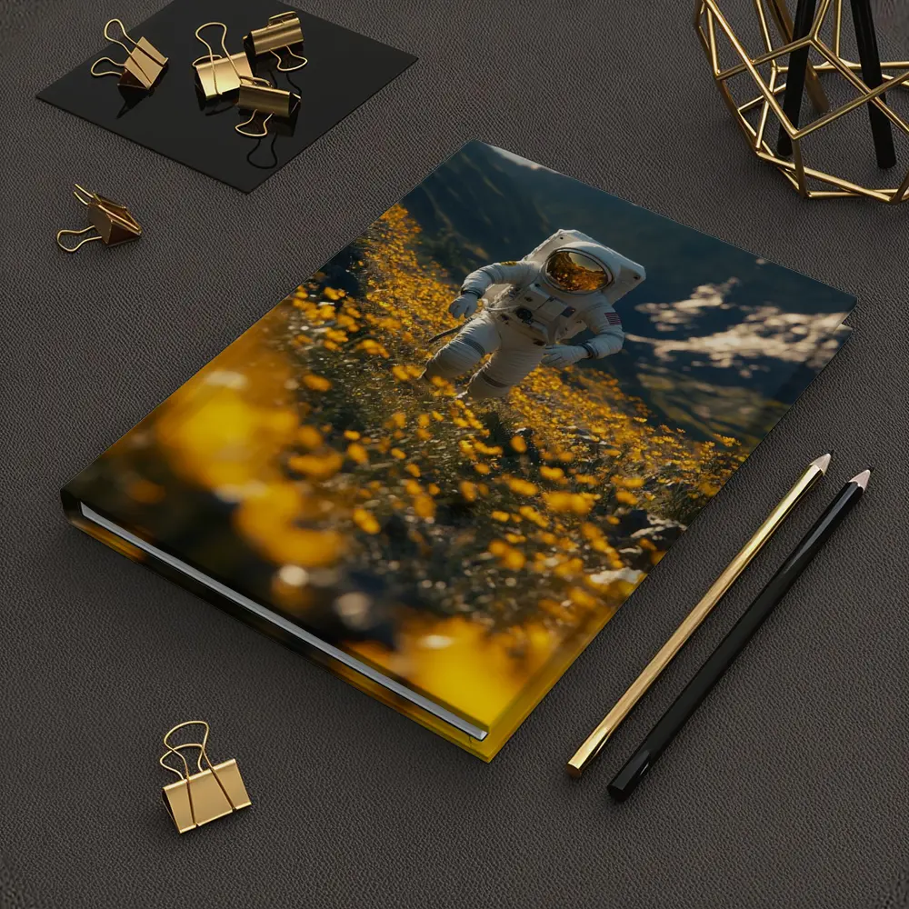 Astronaut Standing In Yellow Flower Field – Notebooks
