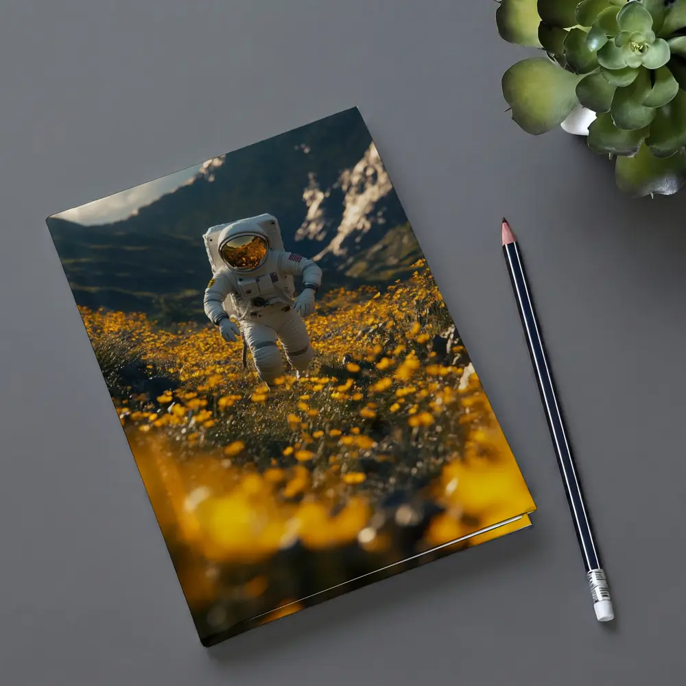 Astronaut Standing In Yellow Flower Field – Notebooks