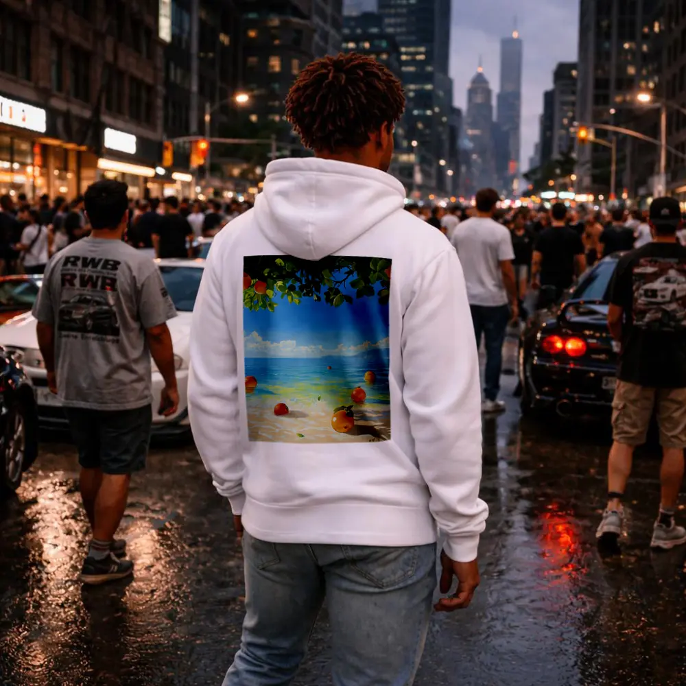 Oranges Floating On Tropical Beach Shore Painting – Hoodies