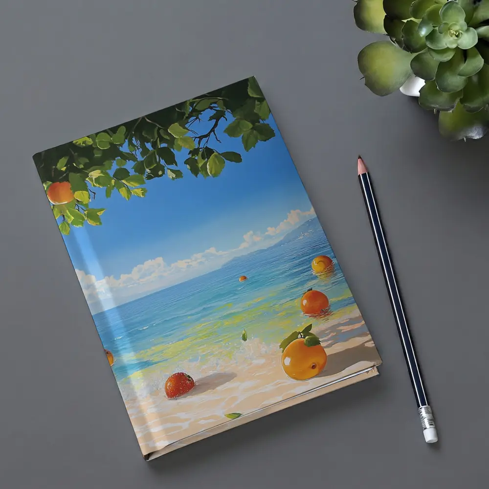 Oranges Floating On Tropical Beach Shore Painting – Notebooks