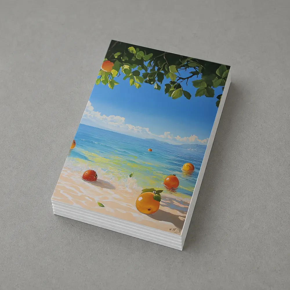 Oranges Floating On Tropical Beach Shore Painting – Postcards