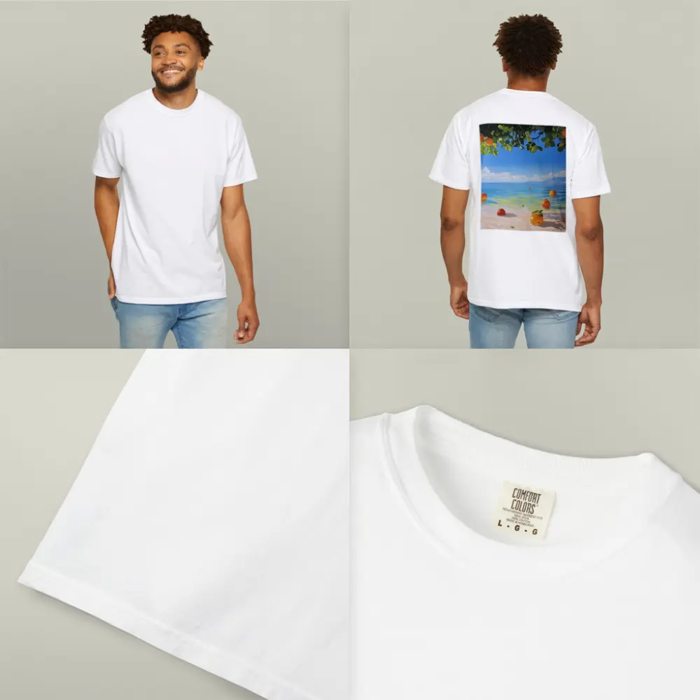 Oranges Floating On Tropical Beach Shore Painting – T-Shirts