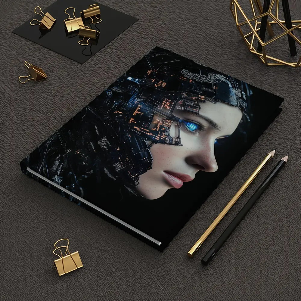 Cyberpunk Woman Face Circuit Board Dark – Notebooks