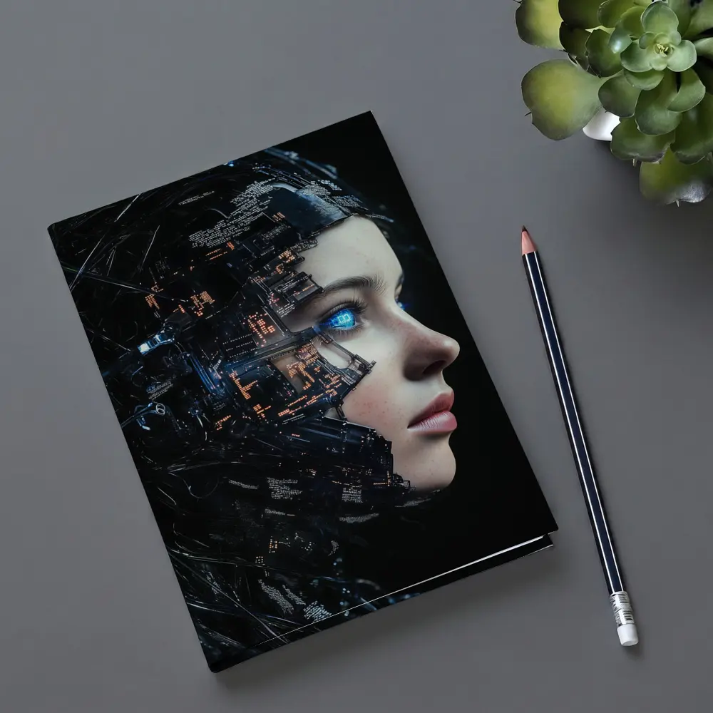 Cyberpunk Woman Face Circuit Board Dark – Notebooks