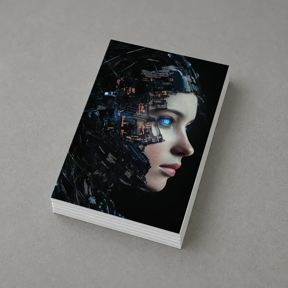 Cyberpunk Woman Face Circuit Board Dark – Postcards