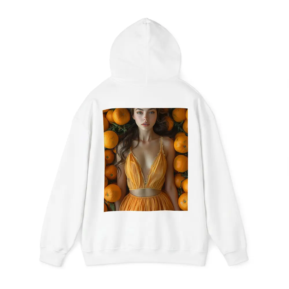 Woman in Orange Dress Among Fresh Oranges – Hoodies
