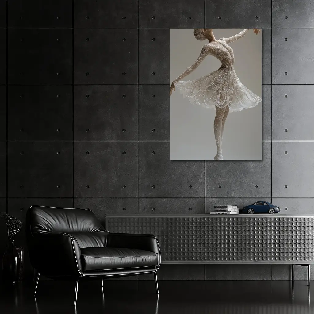 White Ballerina Dancing En Pointe Minimal – Wall Art
