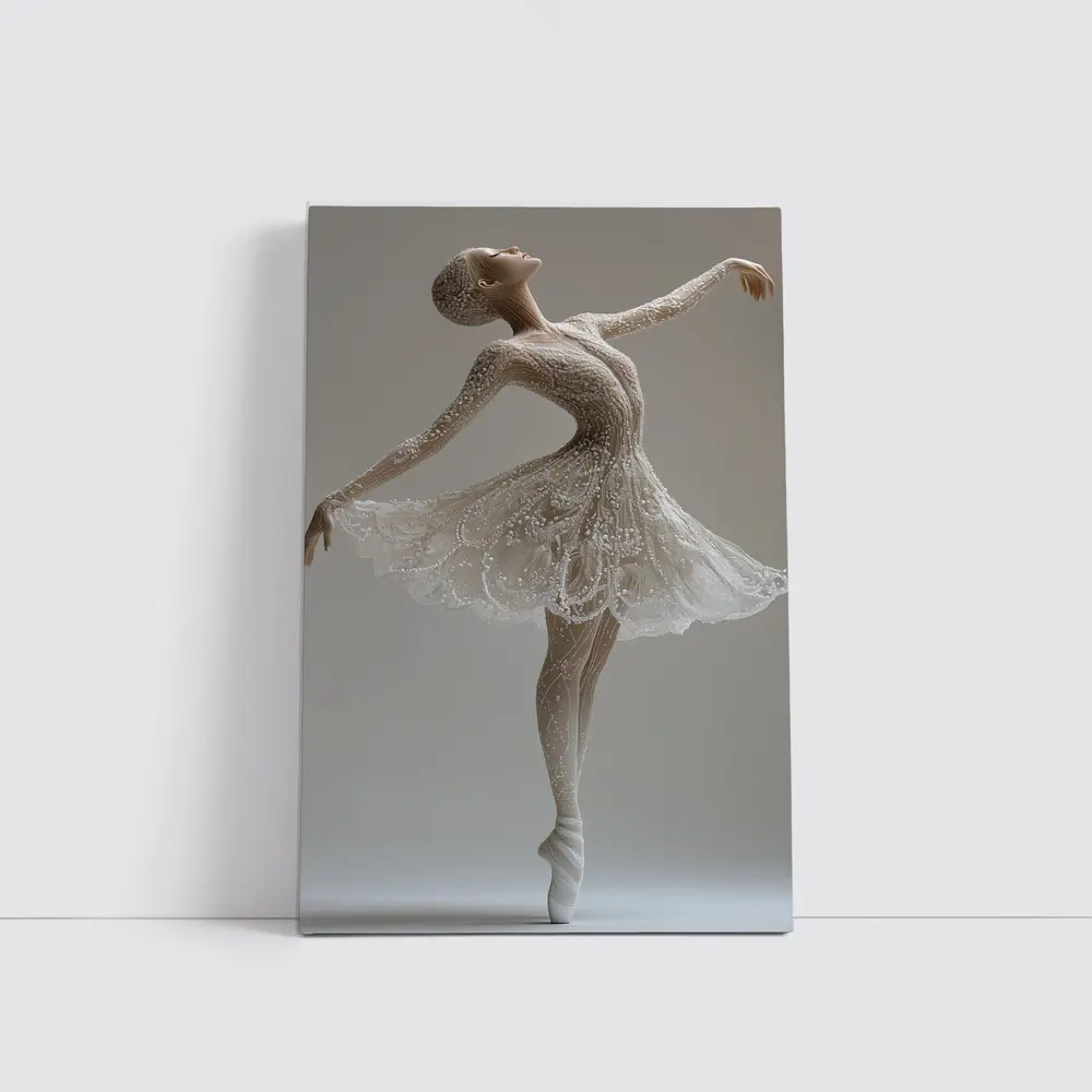 White Ballerina Dancing En Pointe Minimal – Wall Art