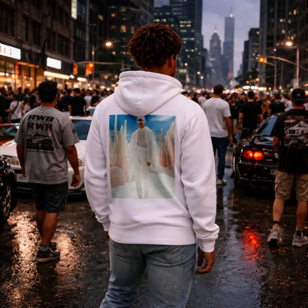 Fashion Model White Outfit Desert Sky – Hoodies