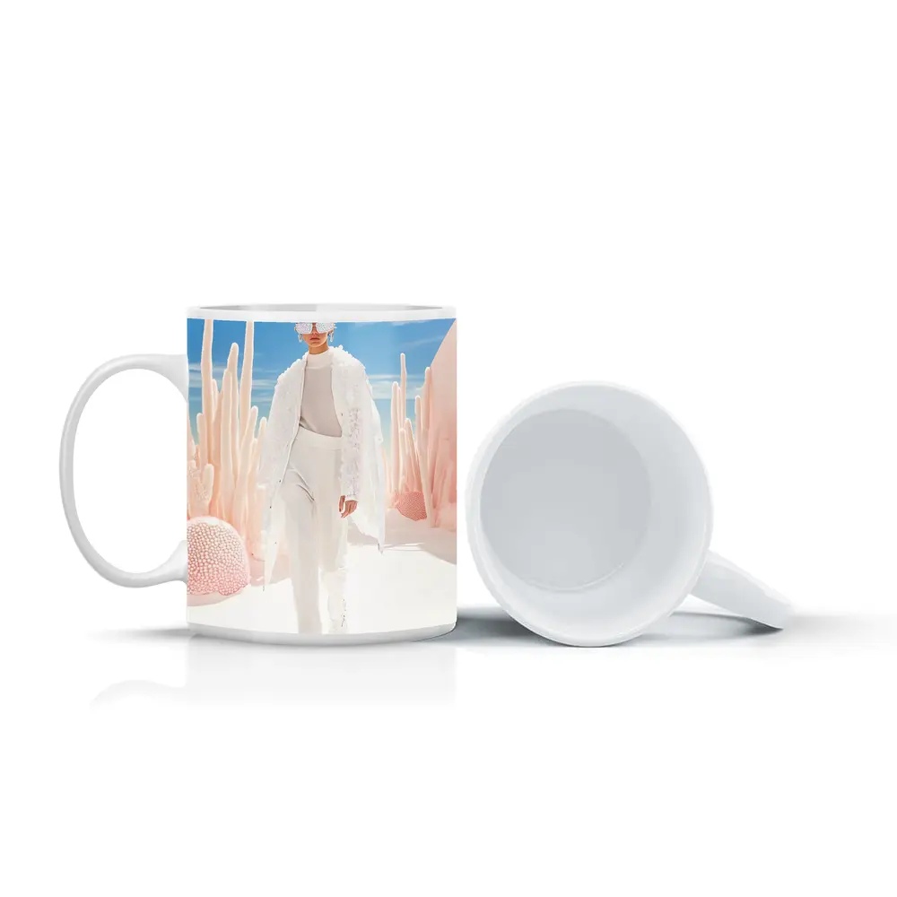 Fashion Model White Outfit Desert Sky – Mugs