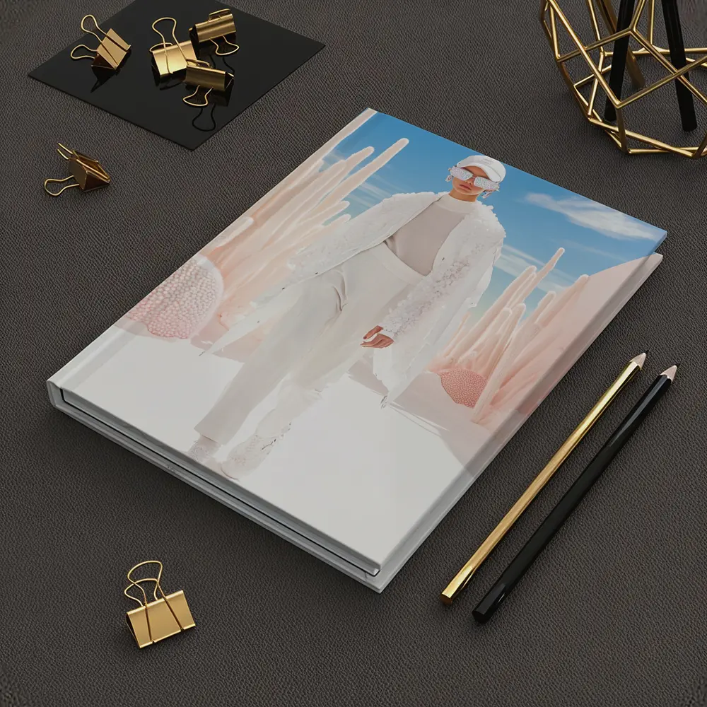 Fashion Model White Outfit Desert Sky – Notebooks