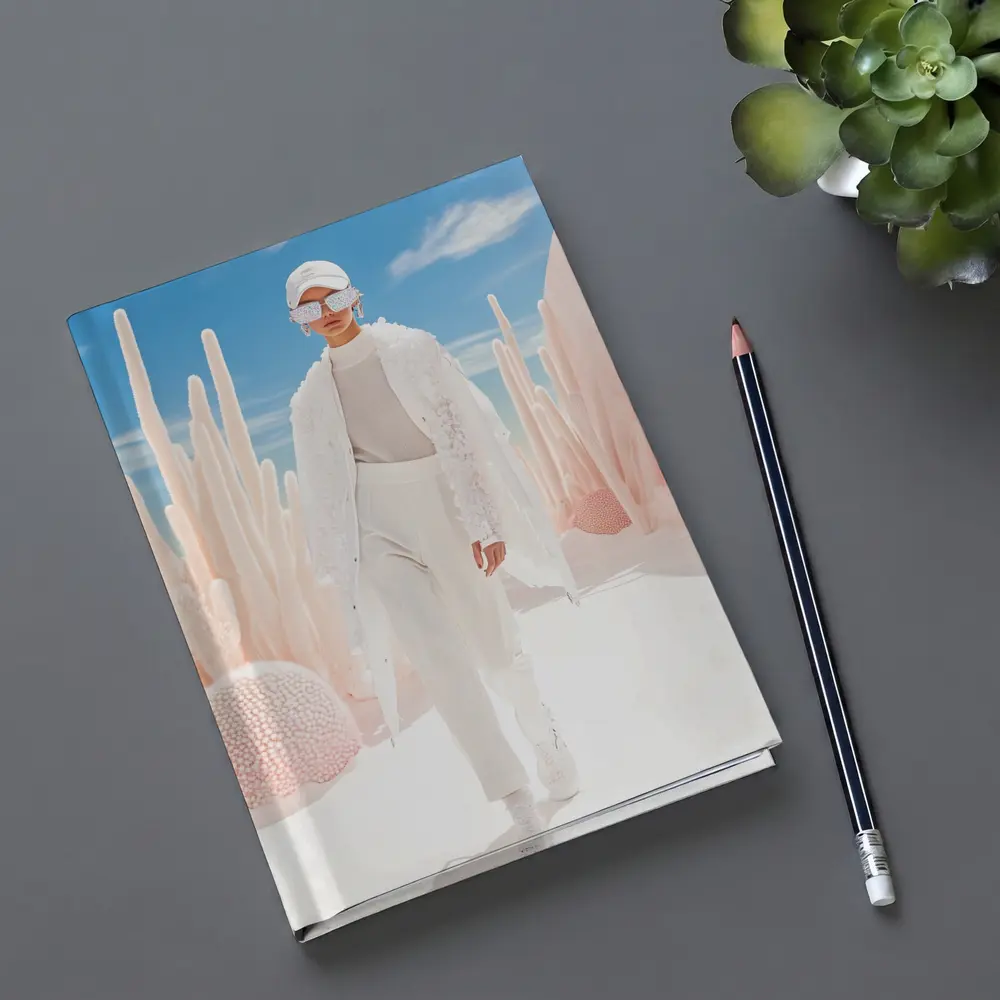 Fashion Model White Outfit Desert Sky – Notebooks