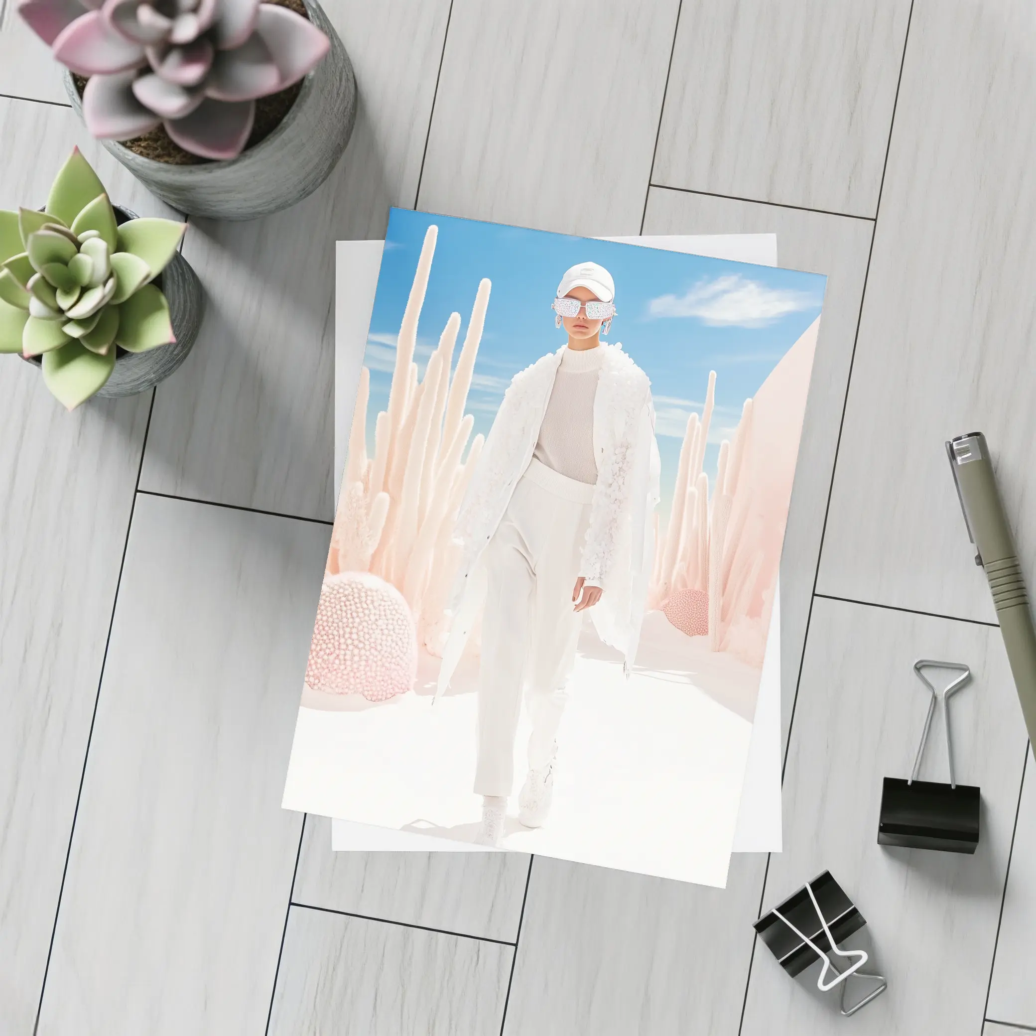 Fashion Model White Outfit Desert Sky – Postcards