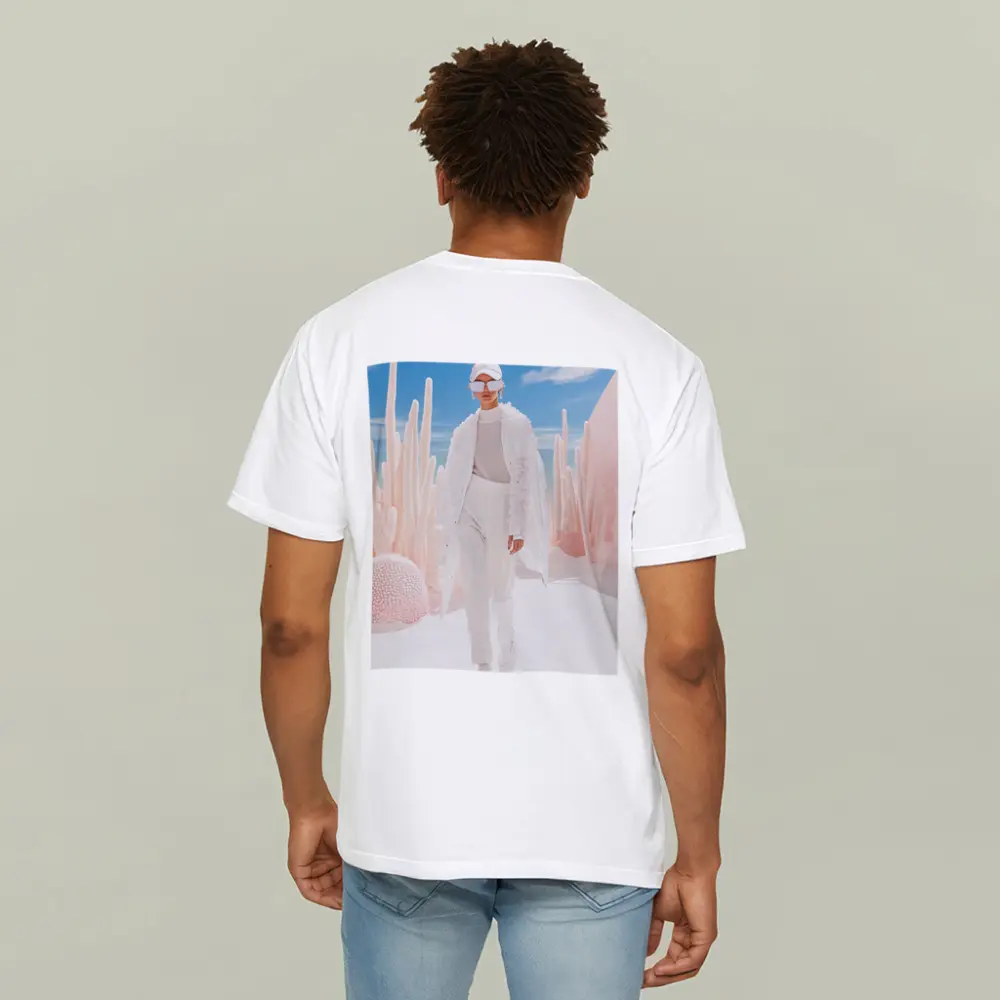 Fashion Model White Outfit Desert Sky – T-Shirts