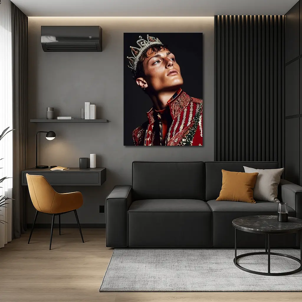 Young King Crown Red Ornate Dark Background – Wall Art