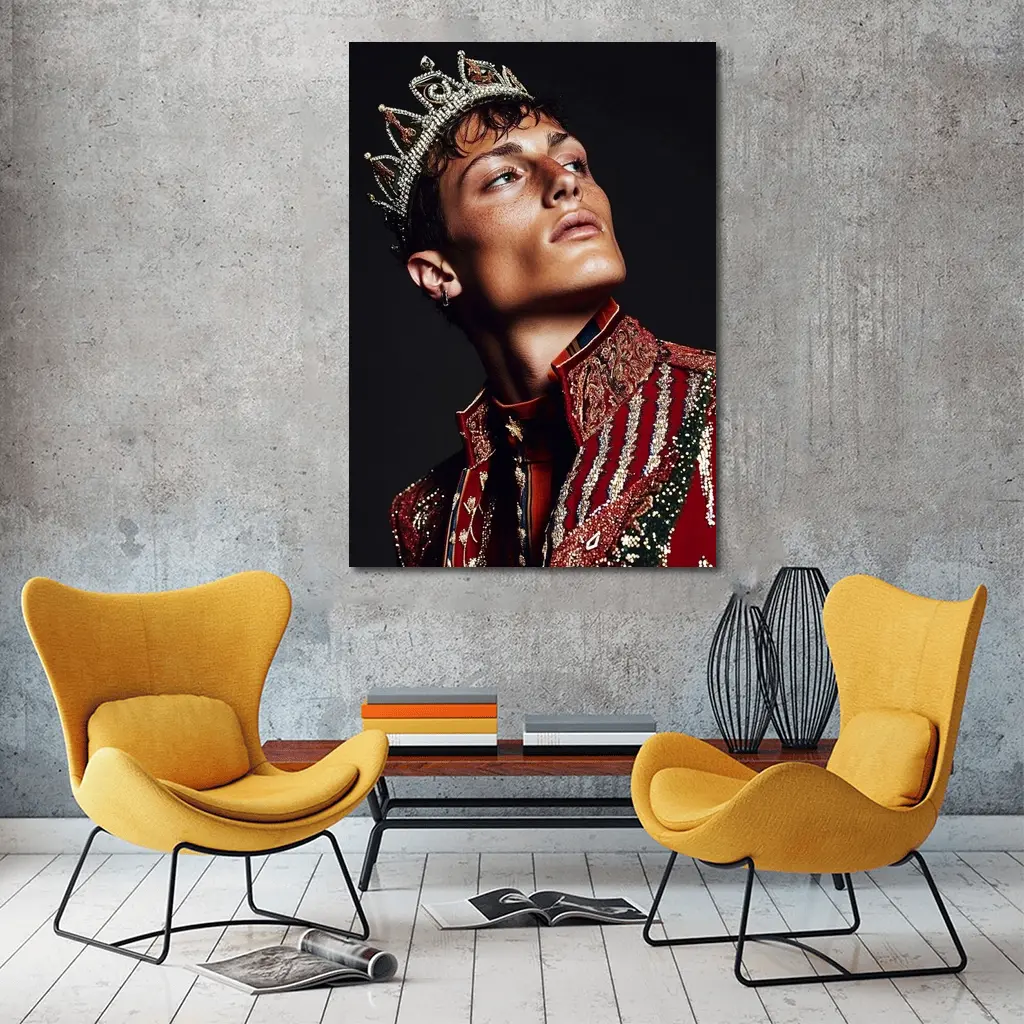 Young King Crown Red Ornate Dark Background – Wall Art
