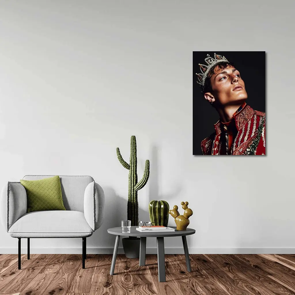 Young King Crown Red Ornate Dark Background – Wall Art