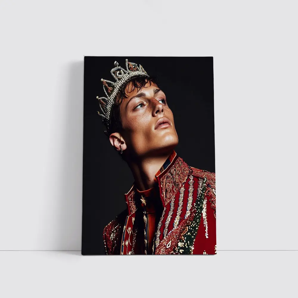 Young King Crown Red Ornate Dark Background – Wall Art