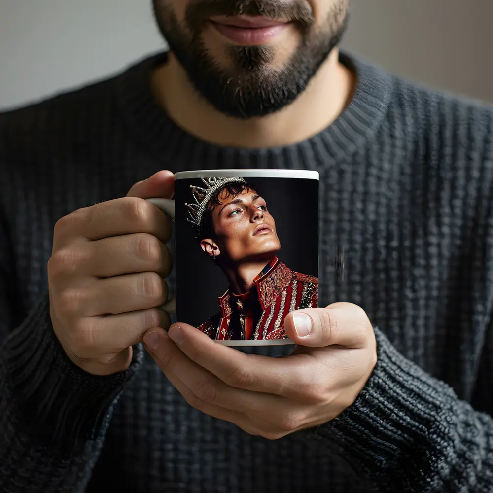 Young King Crown Red Ornate Dark Background – Mugs