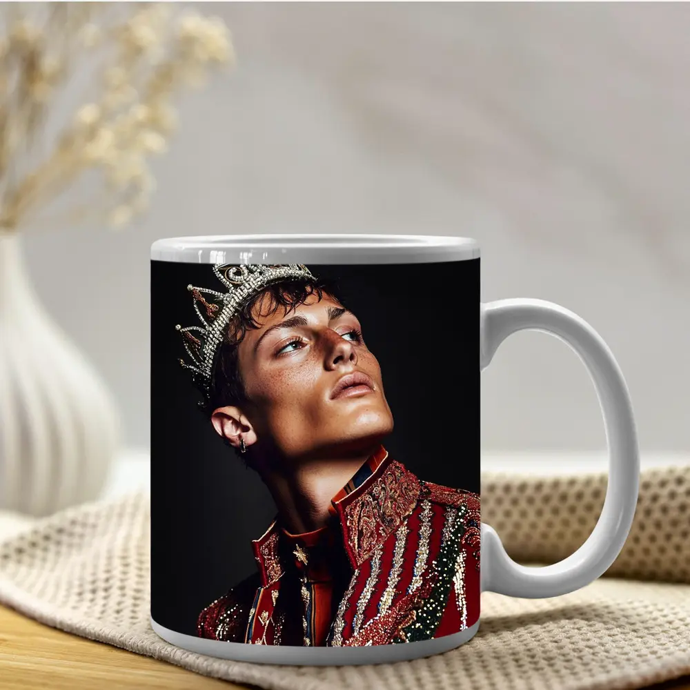 Young King Crown Red Ornate Dark Background – Mugs