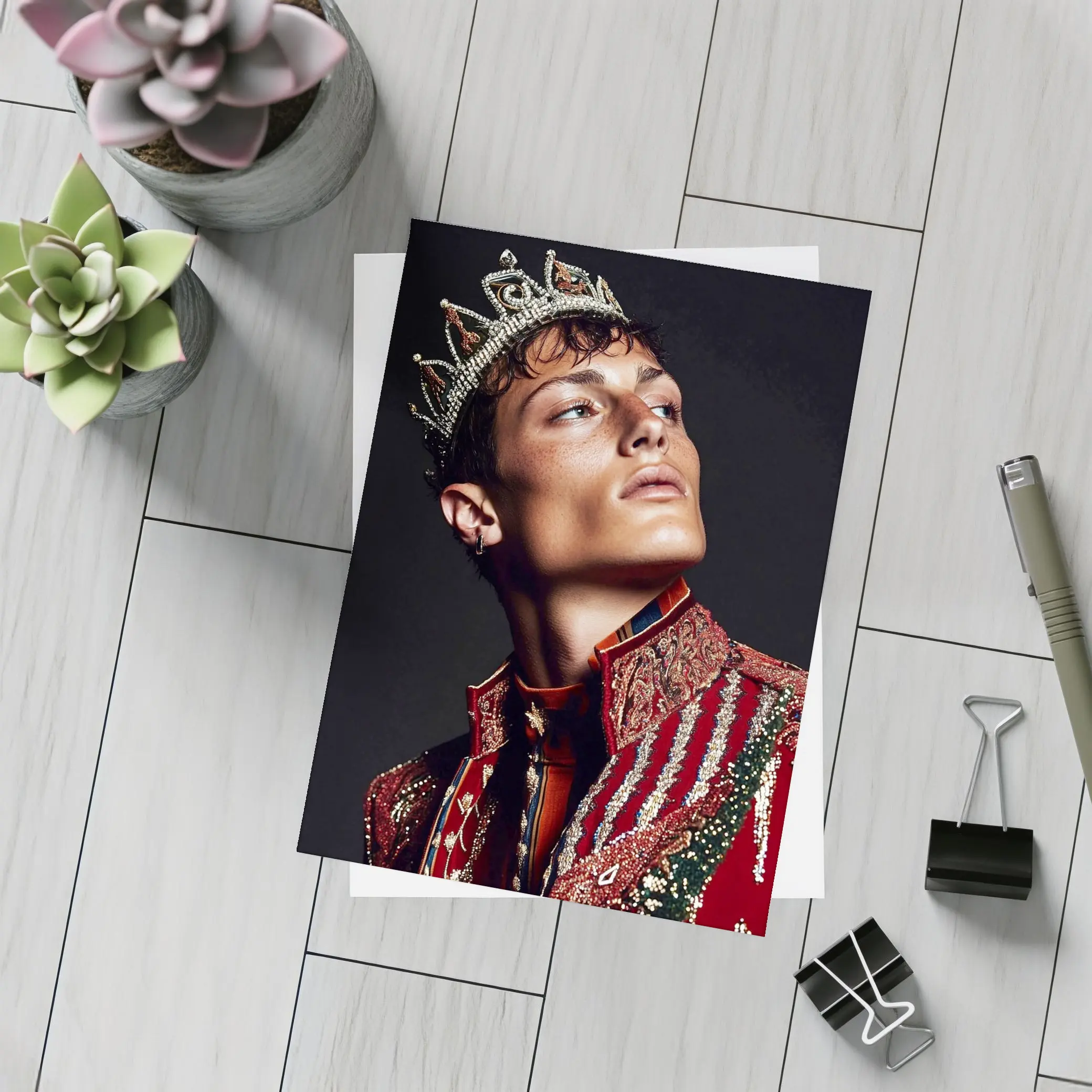Young King Crown Red Ornate Dark Background – Postcards