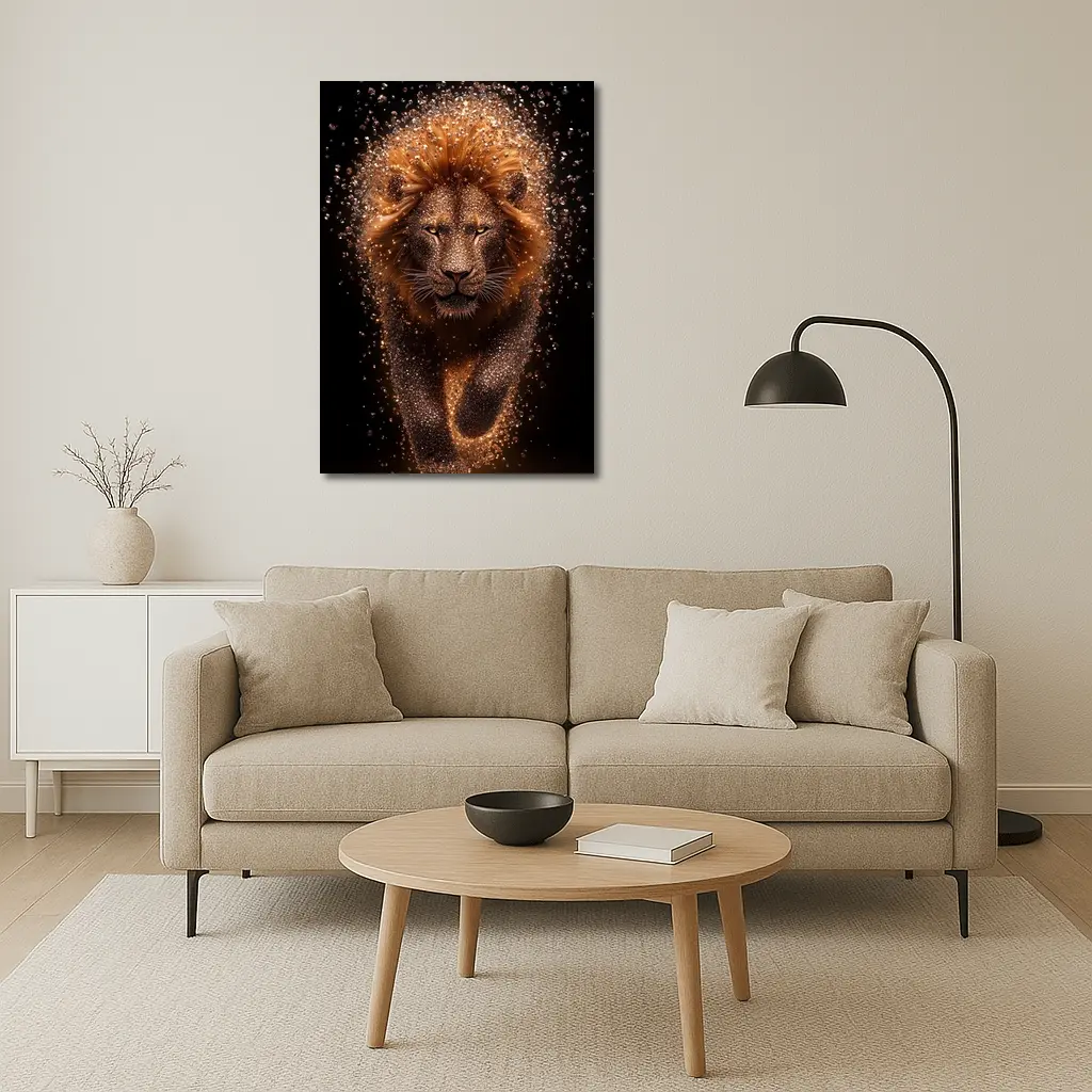 Lion Particle Explosion Dark Black Background – Wall Art