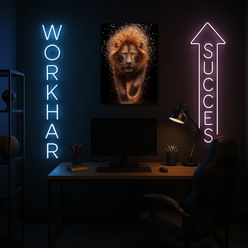 Lion Particle Explosion Dark Black Background – Wall Art